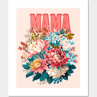 MAMA Happy Mothers Day Design. Vintage exotic flowers Chrysanthemum Morifolium Gardening Flowers Mix krizantem bouquet floral poster Holiday T-Shirt Posters and Art